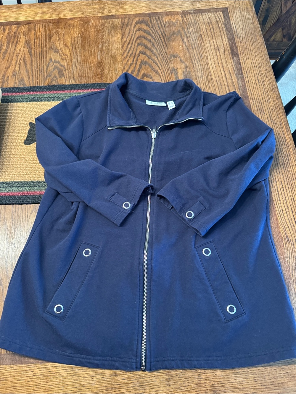 Women's Navy Zip-Front Jacket with Snap Trim